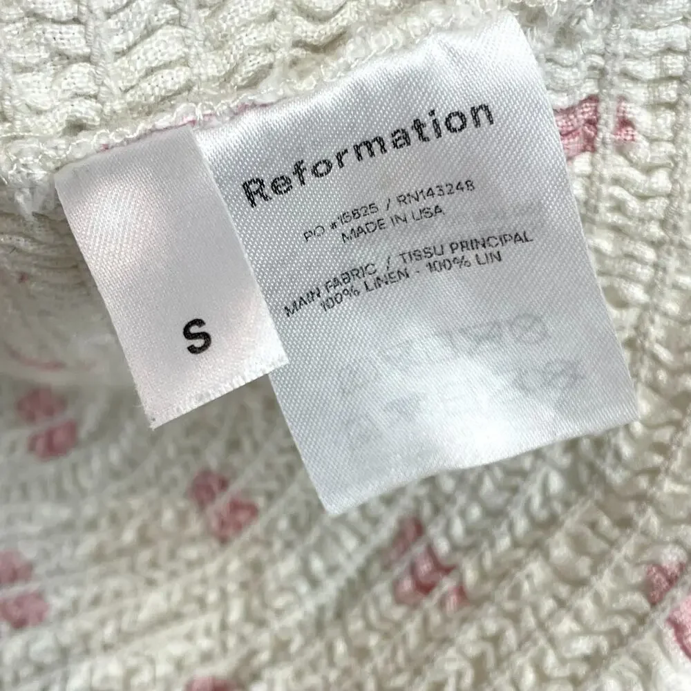 Reformation Polka‎ Dot Puff Sleeve Linen Top Small Smocked Feminine Coquette